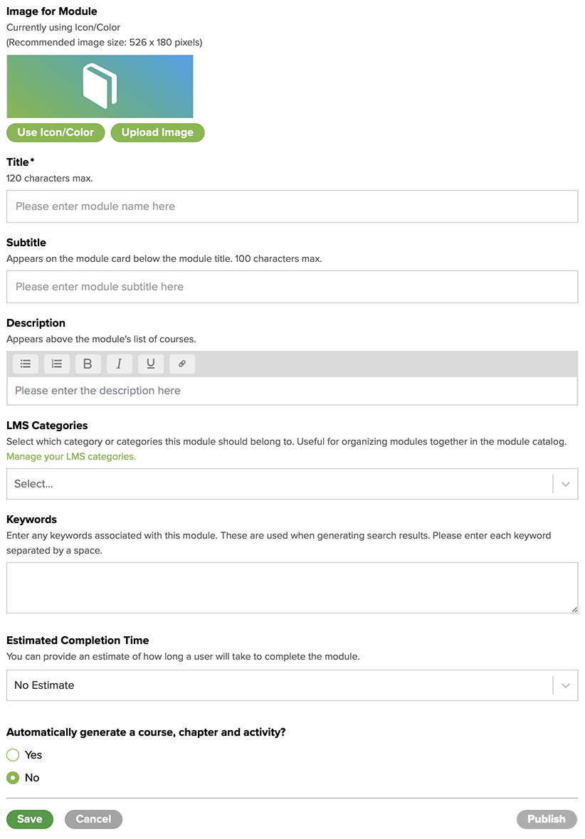 Figure 5. The Add/Edit Module Basic Info screen