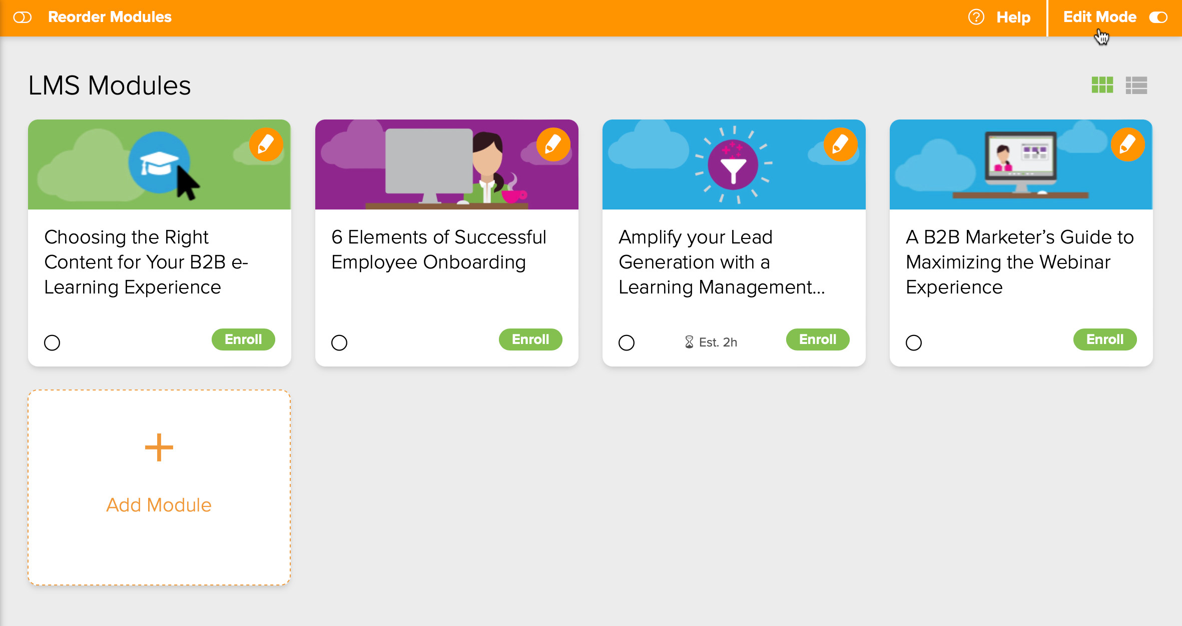 Figure 3. The LMS Module Administration screen with Edit Mode toggle