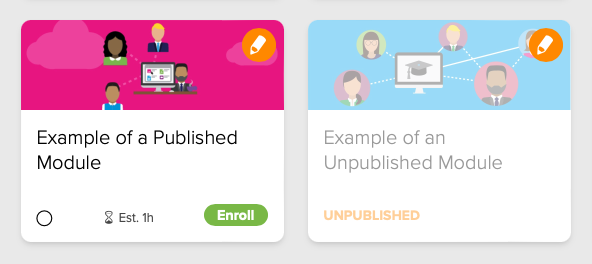 Figure 6. Example of a Published and an Unpublished Module on the LMS Module Administration screen