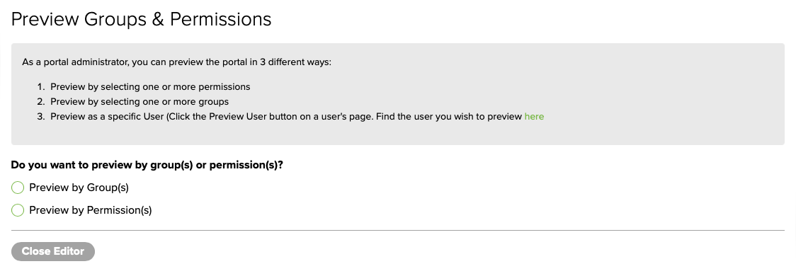 Figure 2. The Preview Groups & Permissions screen