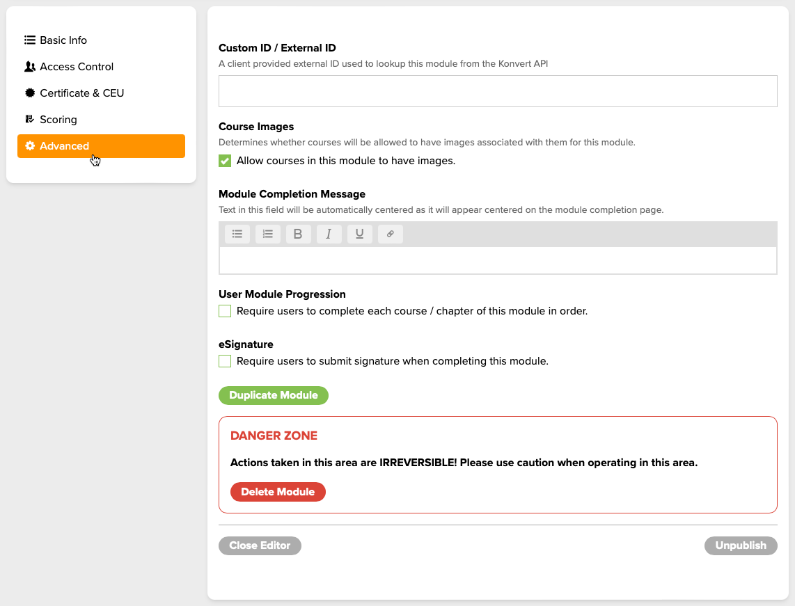 Figure 8. The Advanced tab and its options